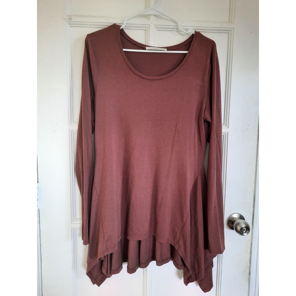 Peruvian Connection Women Large Mini Dress Choco Cotton Modal Pleated Round Neck
